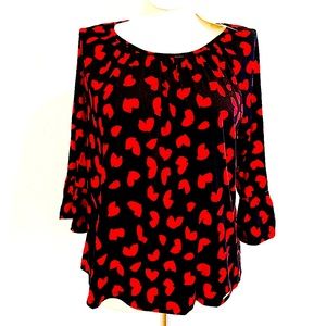 MICHAEL KORS L BLOUSE RED BLACK HEART TOP NEW